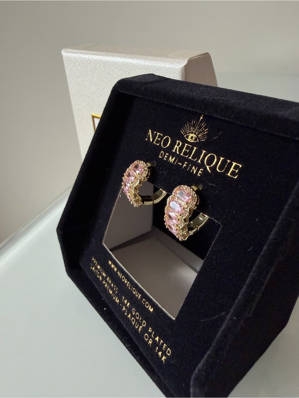 Pink Crystal Gold Hoop Huggie Earrings